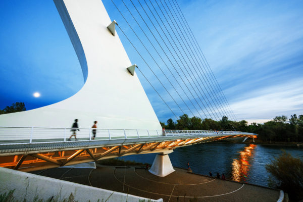 Strolling across the Sundial Bridge in Shasta County